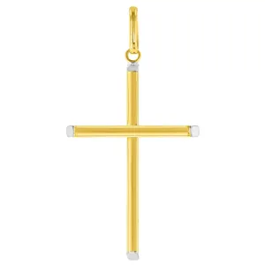 14K Two-Tone Gold Plain Slender Cross Pendant with High Polish