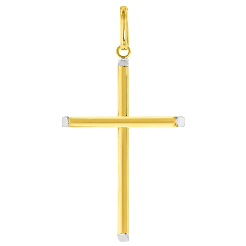 14K Two-Tone Gold Plain Slender Cross Pendant with High Polish