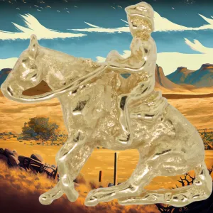 14K Yellow Gold Cowboy and Horse Pendant with Hidden Bail Preowned Jewelry