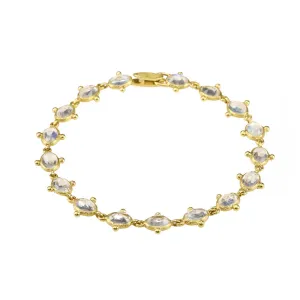 22K Gold Bezel-Set Faceted Rainbow Moonstone Bracelet