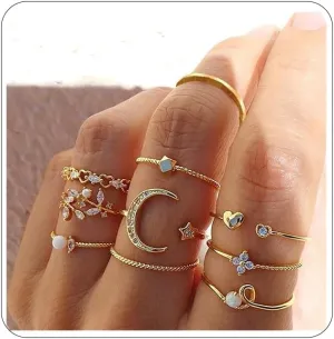 3-17 PCS Knuckle Stacking Rings for Women,Boho Vintage Finger Rings Stackable Gold Silver Moon Snake Set Multiple Rings Fashion Jewelry