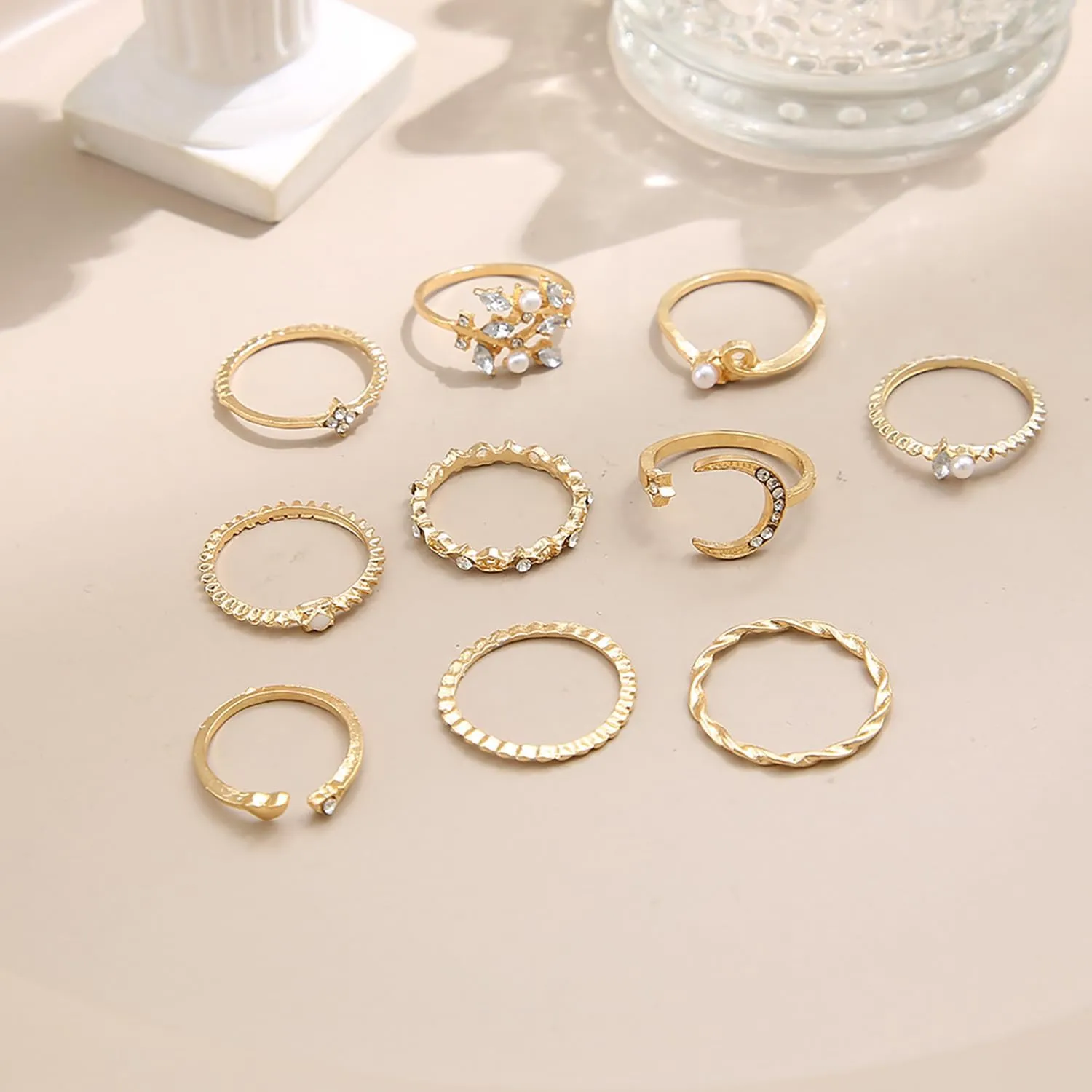 3-17 PCS Knuckle Stacking Rings for Women,Boho Vintage Finger Rings Stackable Gold Silver Moon Snake Set Multiple Rings Fashion Jewelry