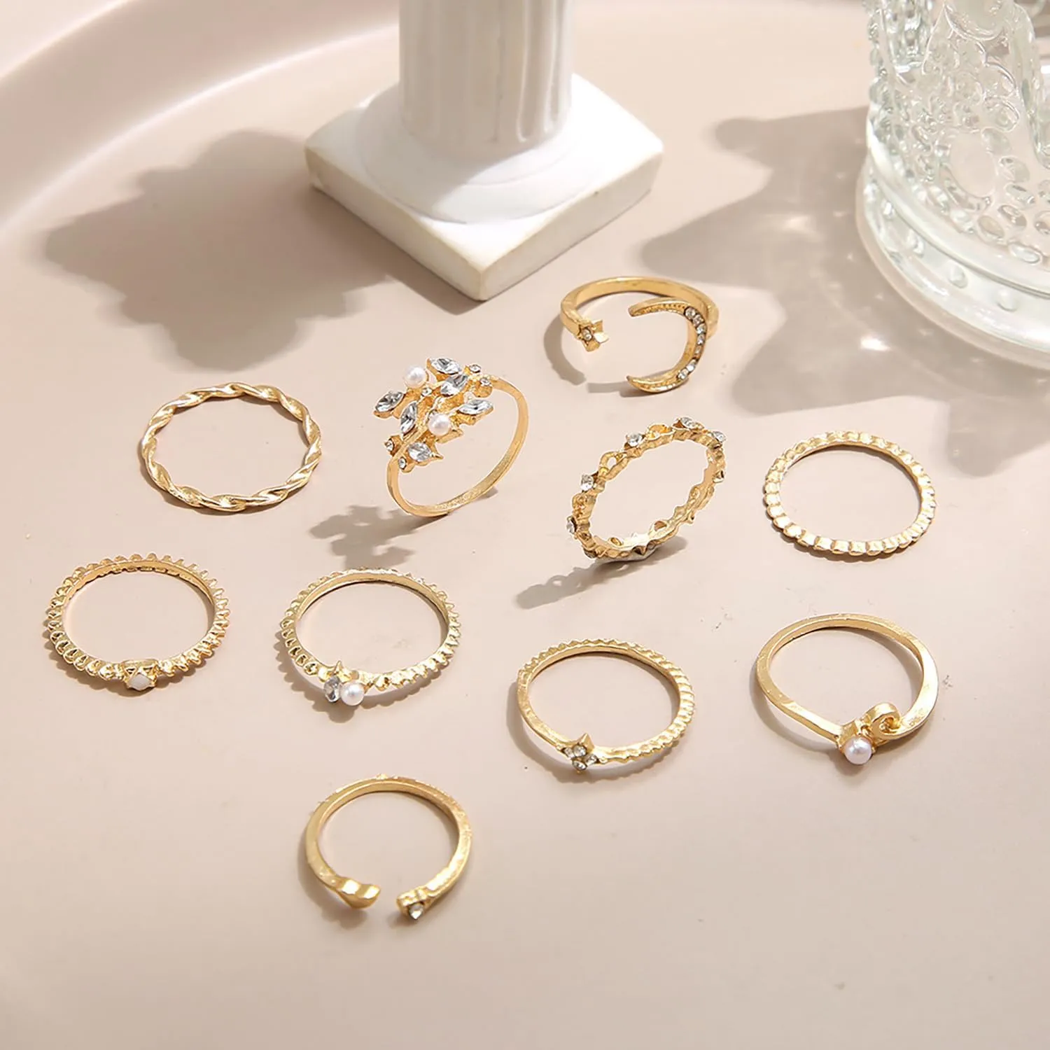 3-17 PCS Knuckle Stacking Rings for Women,Boho Vintage Finger Rings Stackable Gold Silver Moon Snake Set Multiple Rings Fashion Jewelry