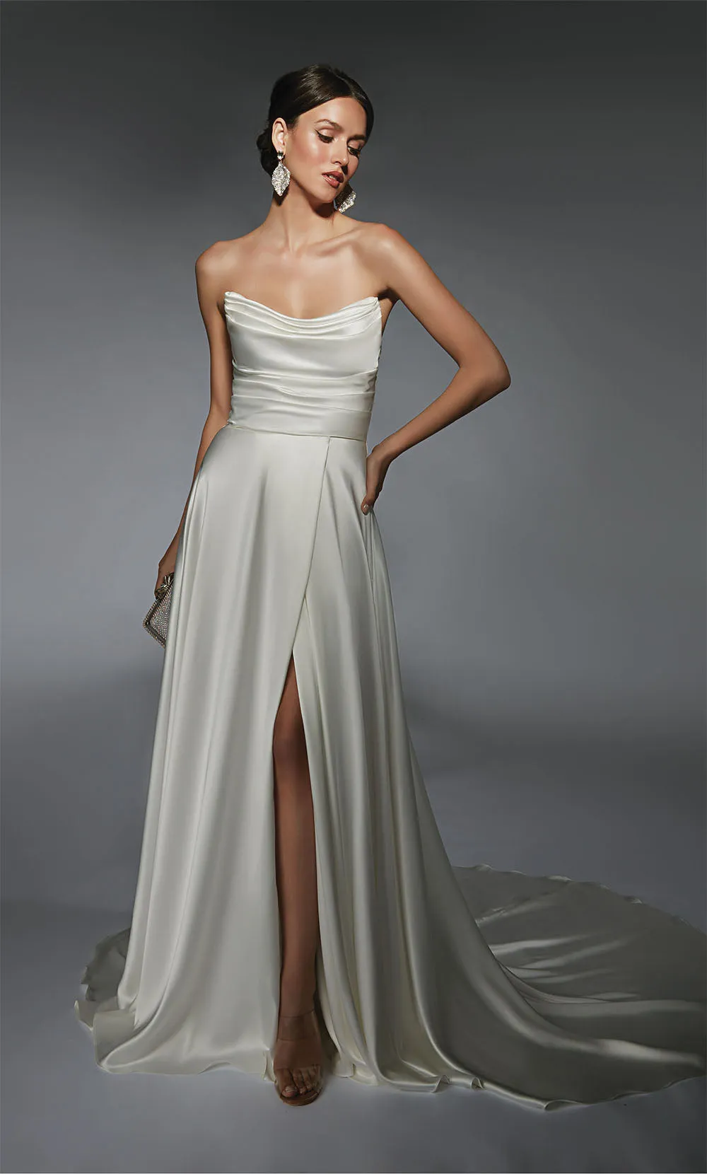 ALYCE Paris 7107 Bridal Cowl Slit A Line Dress