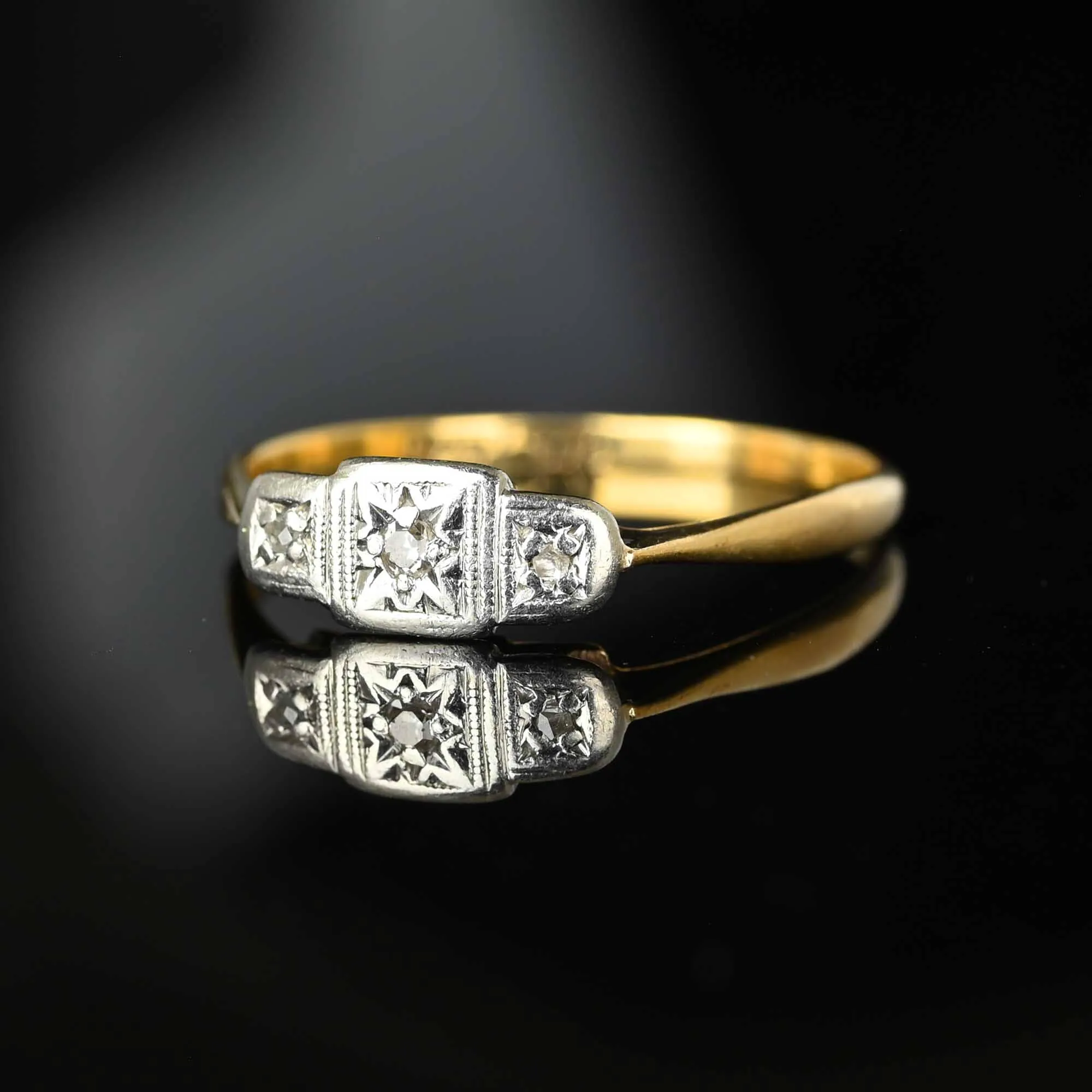 Art Deco Gold Platinum Star Rose Cut Diamond Ring