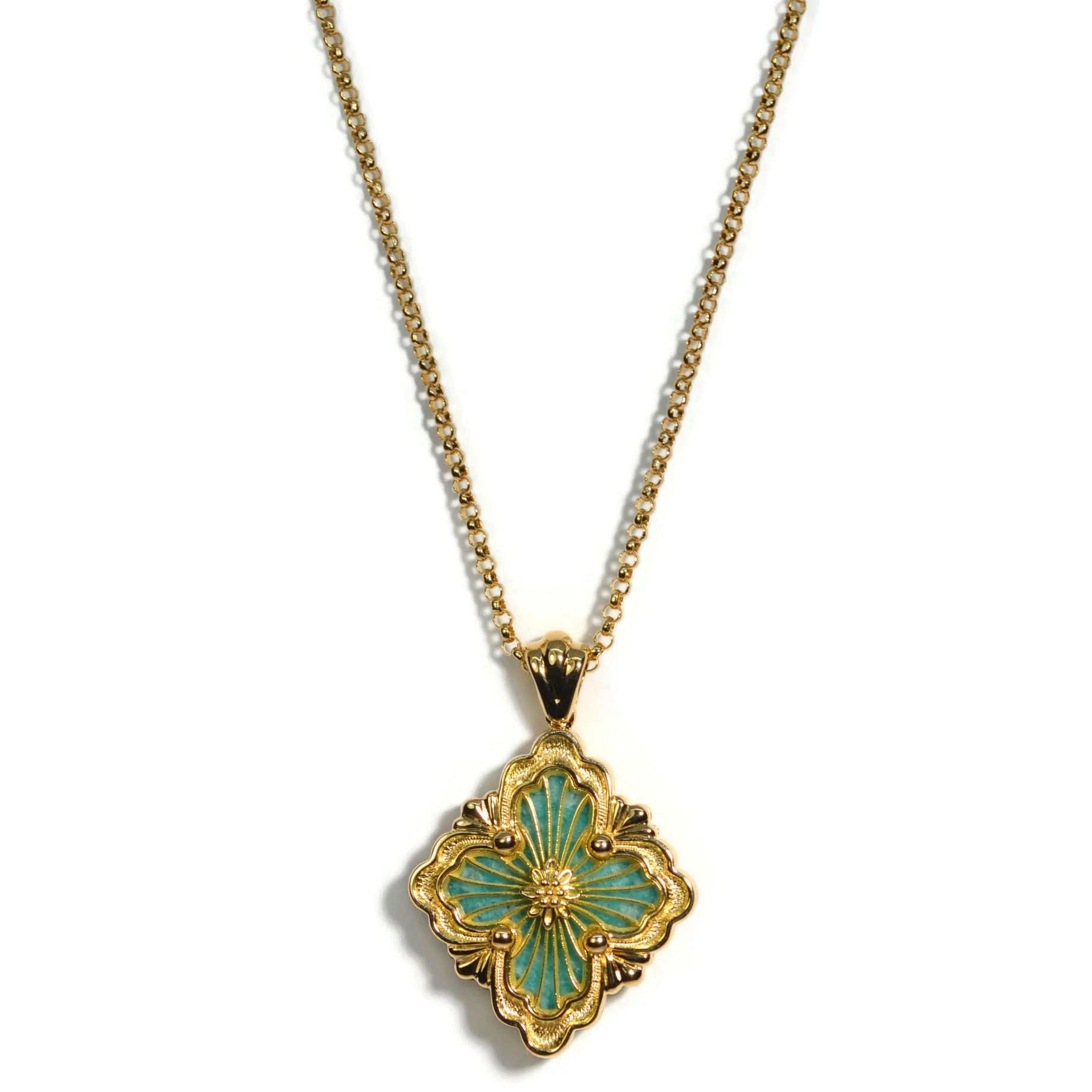 Buccellati Opera Tulle Pendant Necklace in 18k Yellow Gold with Amazonite Stone