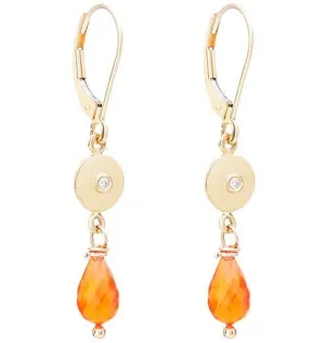 Dangle Disk Earrings With Diamond And Carnelian