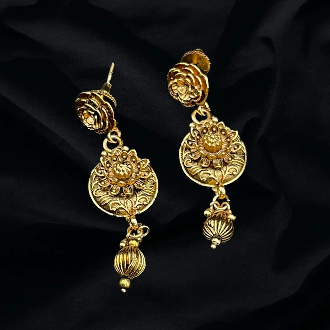 Dual Row Gold Alike Floral Necklace Set