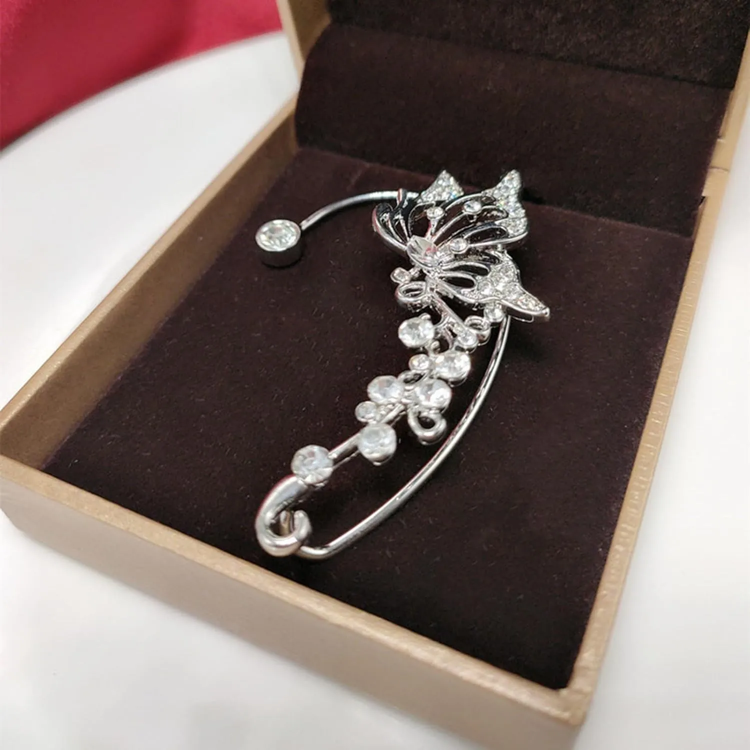 Earrings for Women, Ear Cuff Korean Style Hollow Out Lustrous Without Piercing Temperament Elf Inlaid Ear Bone Clip Jewelry Accessory