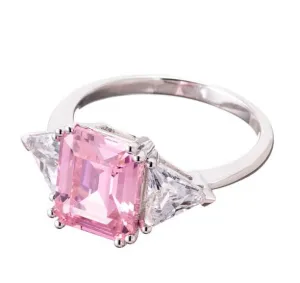 Emerald Cut Faux Pink Diamond Cubic Zirconia Engagement Ring In Sterling Silver