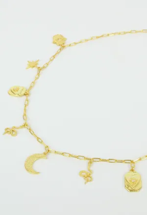 Gold crystal charm necklace