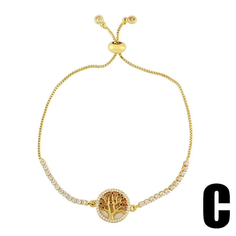Gold Plated Round Cross Virgin Mary and Tree of Life Bracelet