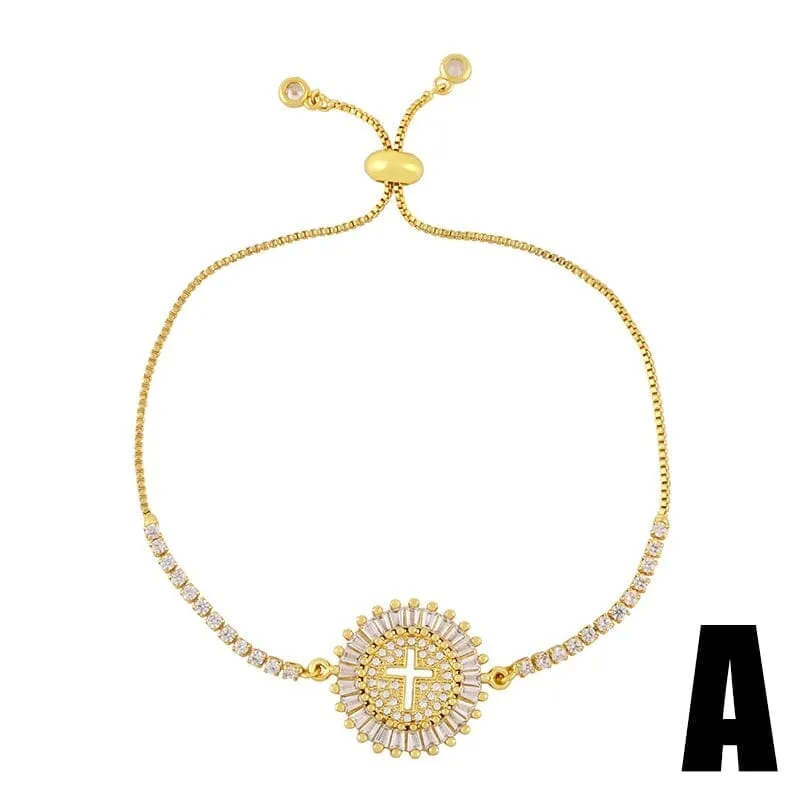 Gold Plated Round Cross Virgin Mary and Tree of Life Bracelet