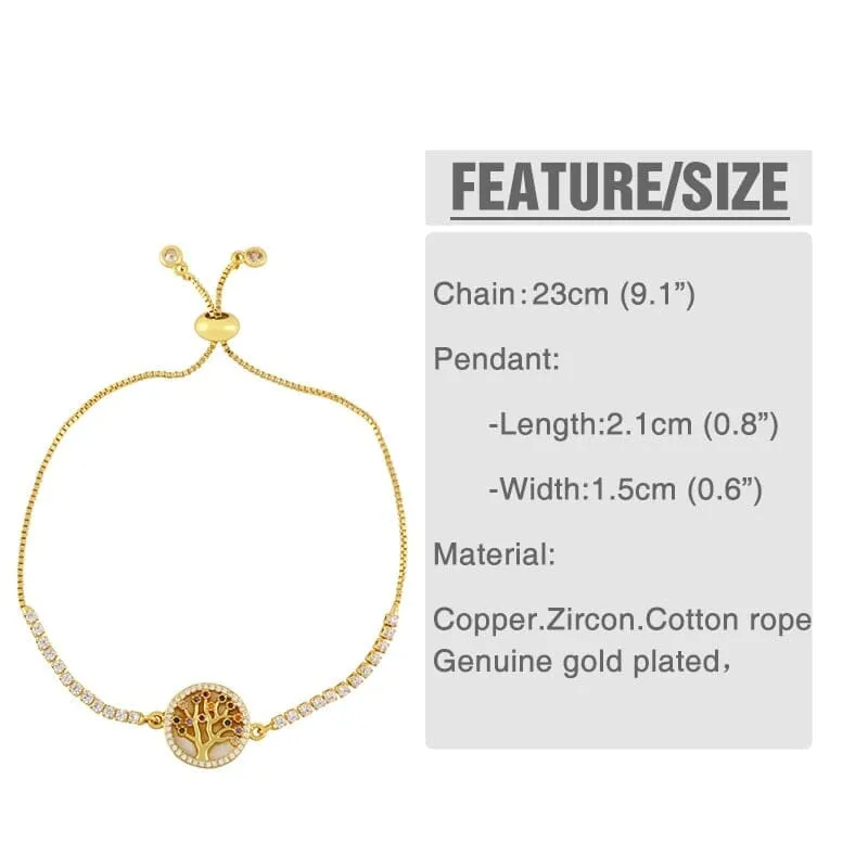 Gold Plated Round Cross Virgin Mary and Tree of Life Bracelet