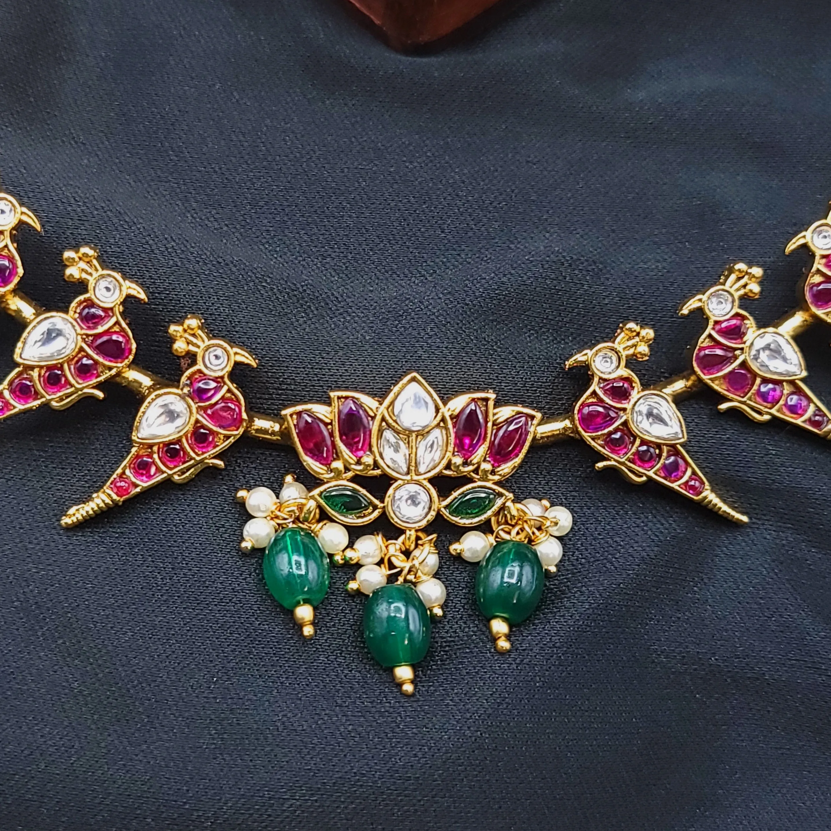 Hasili Lotus Bird Kundan Jadau Necklace set