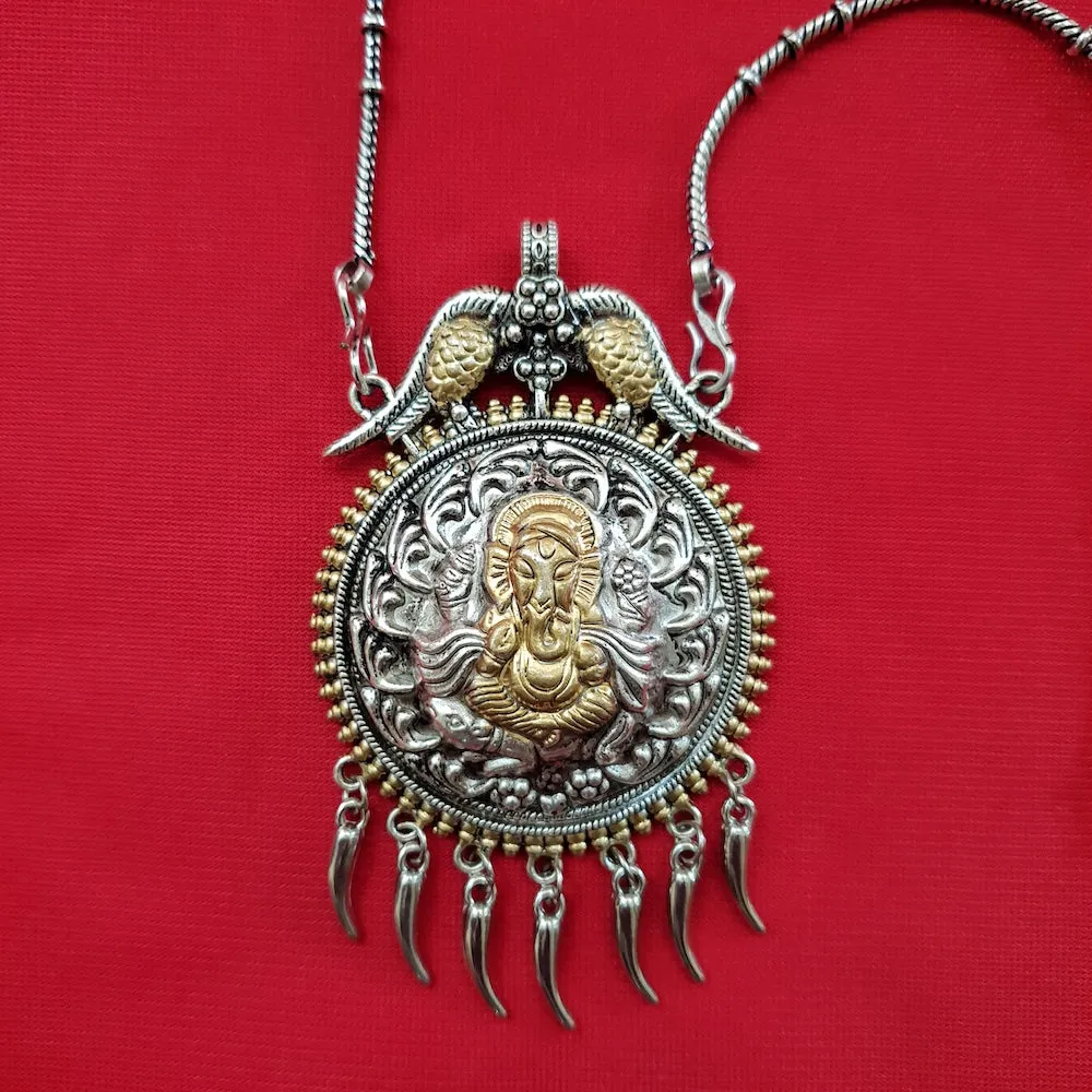 Imeora Dual Tone Ganpati Pendant With Hangings