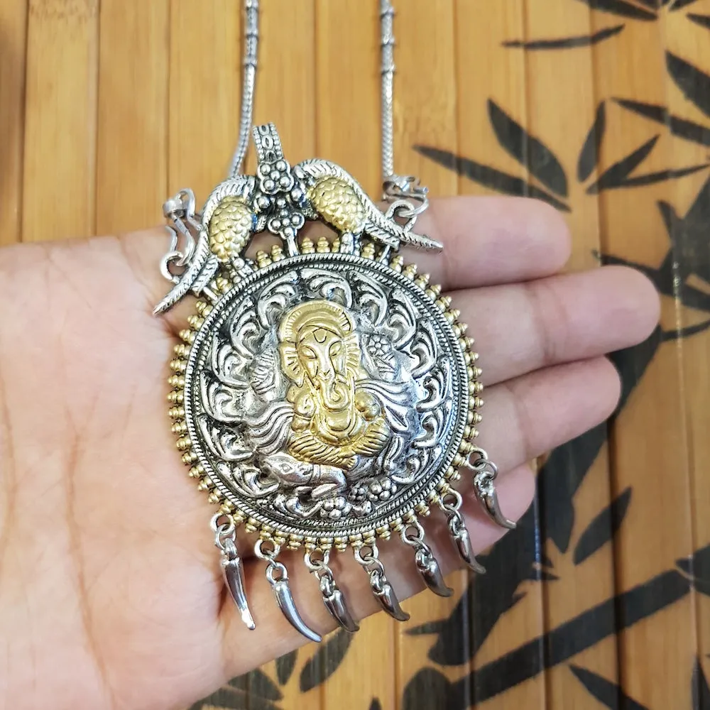 Imeora Dual Tone Ganpati Pendant With Hangings