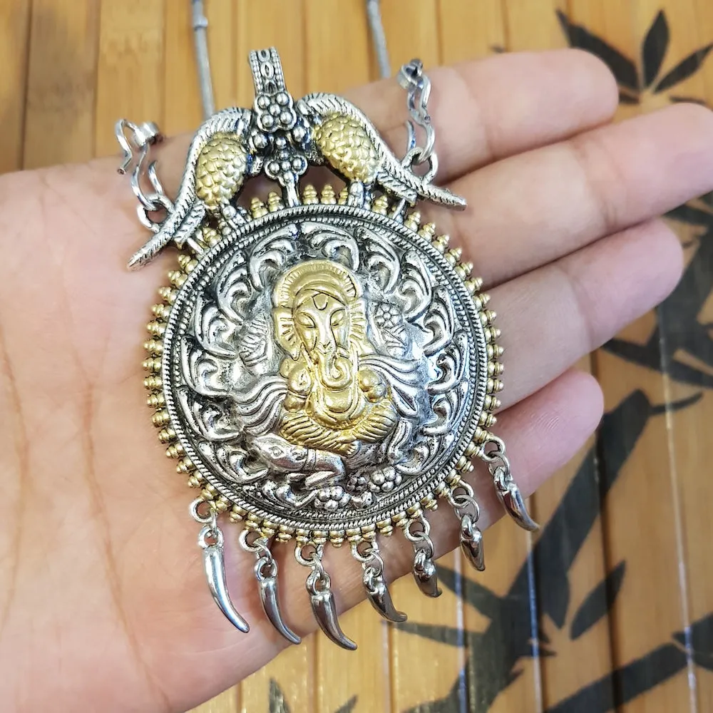 Imeora Dual Tone Ganpati Pendant With Hangings