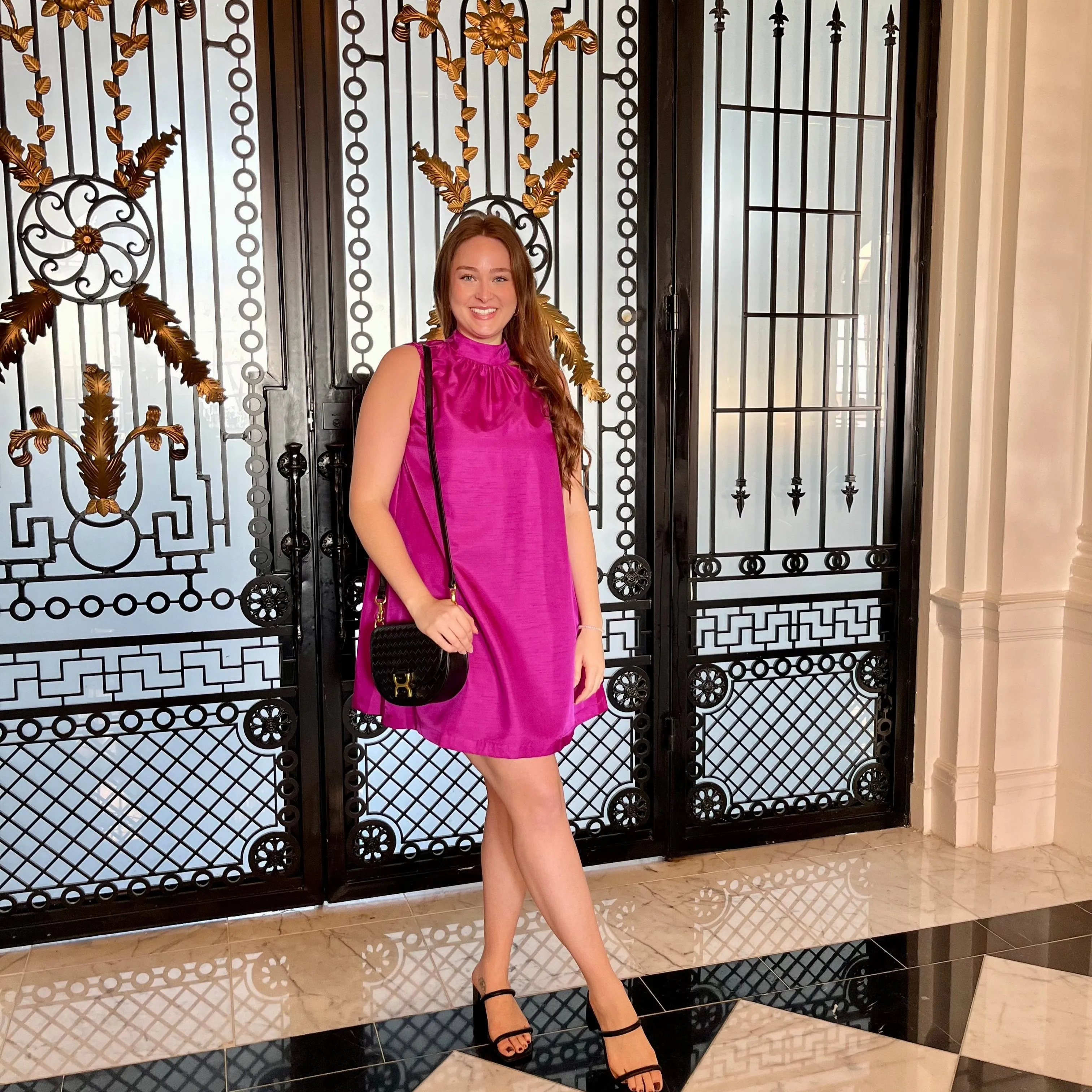 Magenta Tie Back Satin Dress