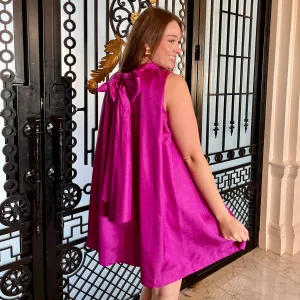 Magenta Tie Back Satin Dress