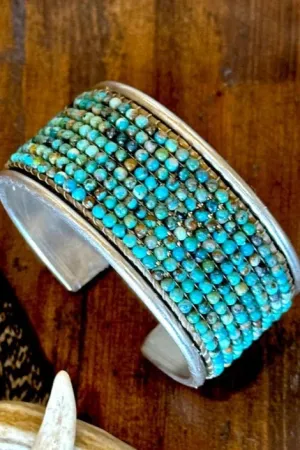 Natural Turquoise Loomed Bangle Cuff