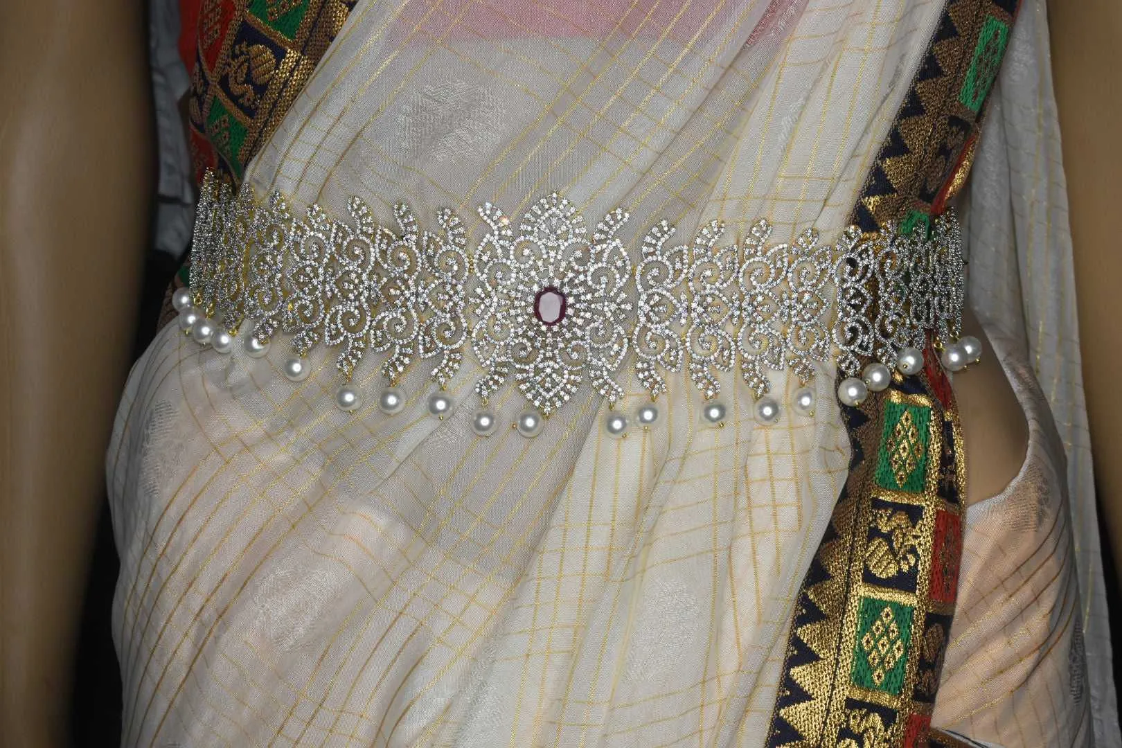 Exquisite One Gram Gold-Plated Vaddanam with Sparkling American Diamonds