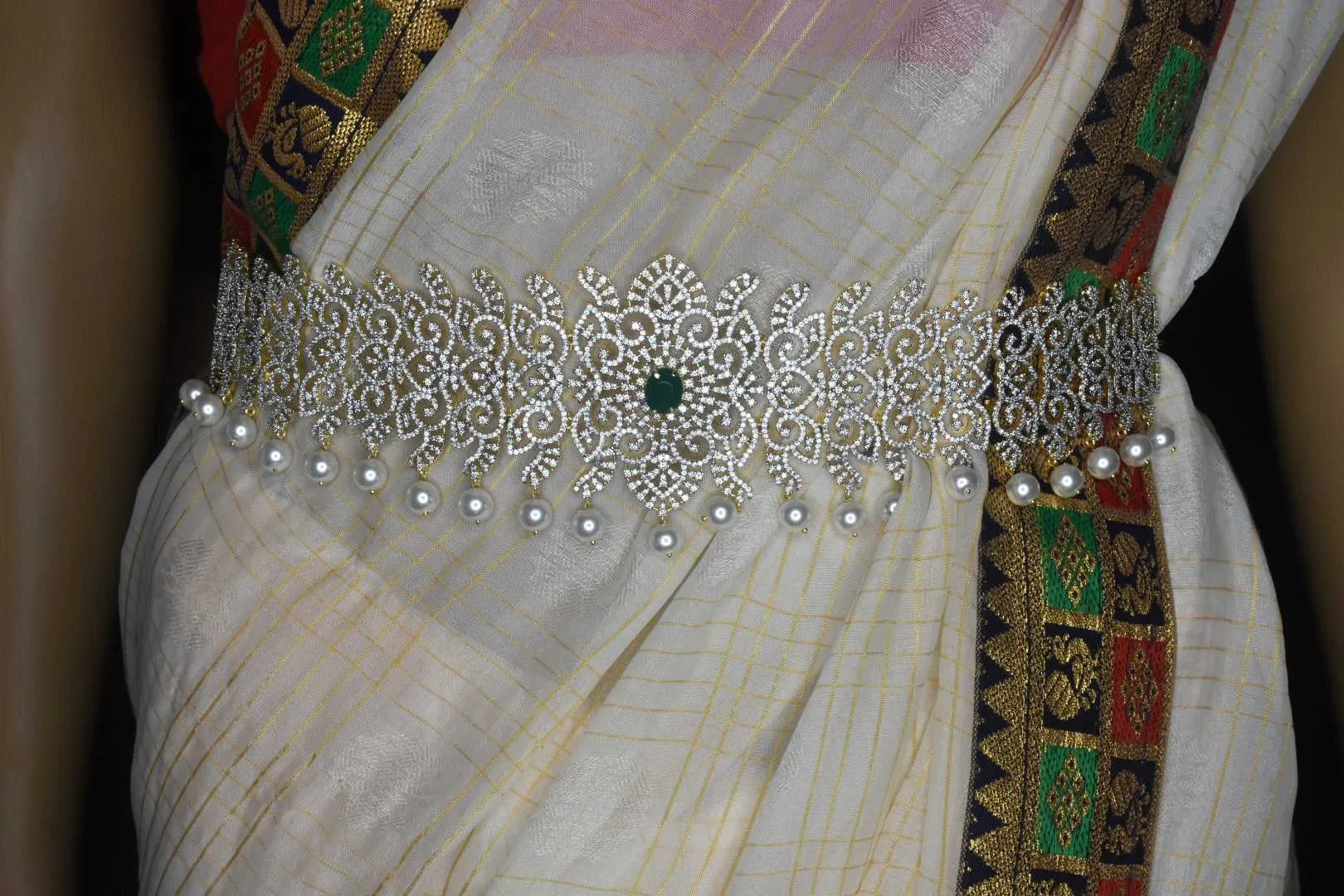 Exquisite One Gram Gold-Plated Vaddanam with Sparkling American Diamonds