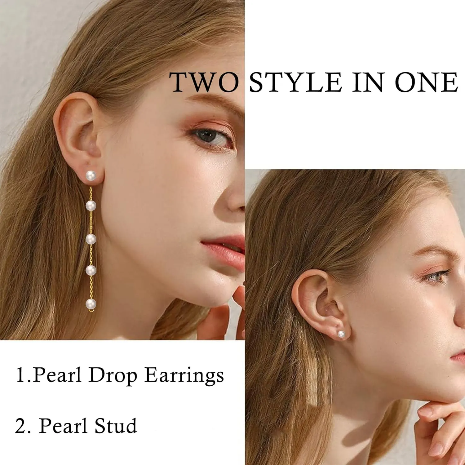 Pearl Earrings for Women, 14k Gold Pearl Drop Earrings Boho Summer Earrings as Graduation Gifts, 5mm White Pearl Dangle Wedding Bride Earrings as Statement Prom Birthday Jewelry