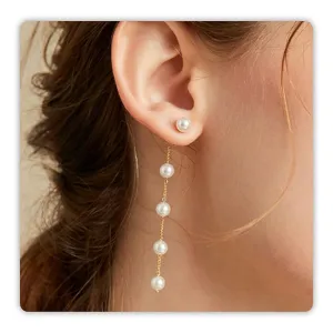 Pearl Earrings for Women, 14k Gold Pearl Drop Earrings Boho Summer Earrings as Graduation Gifts, 5mm White Pearl Dangle Wedding Bride Earrings as Statement Prom Birthday Jewelry