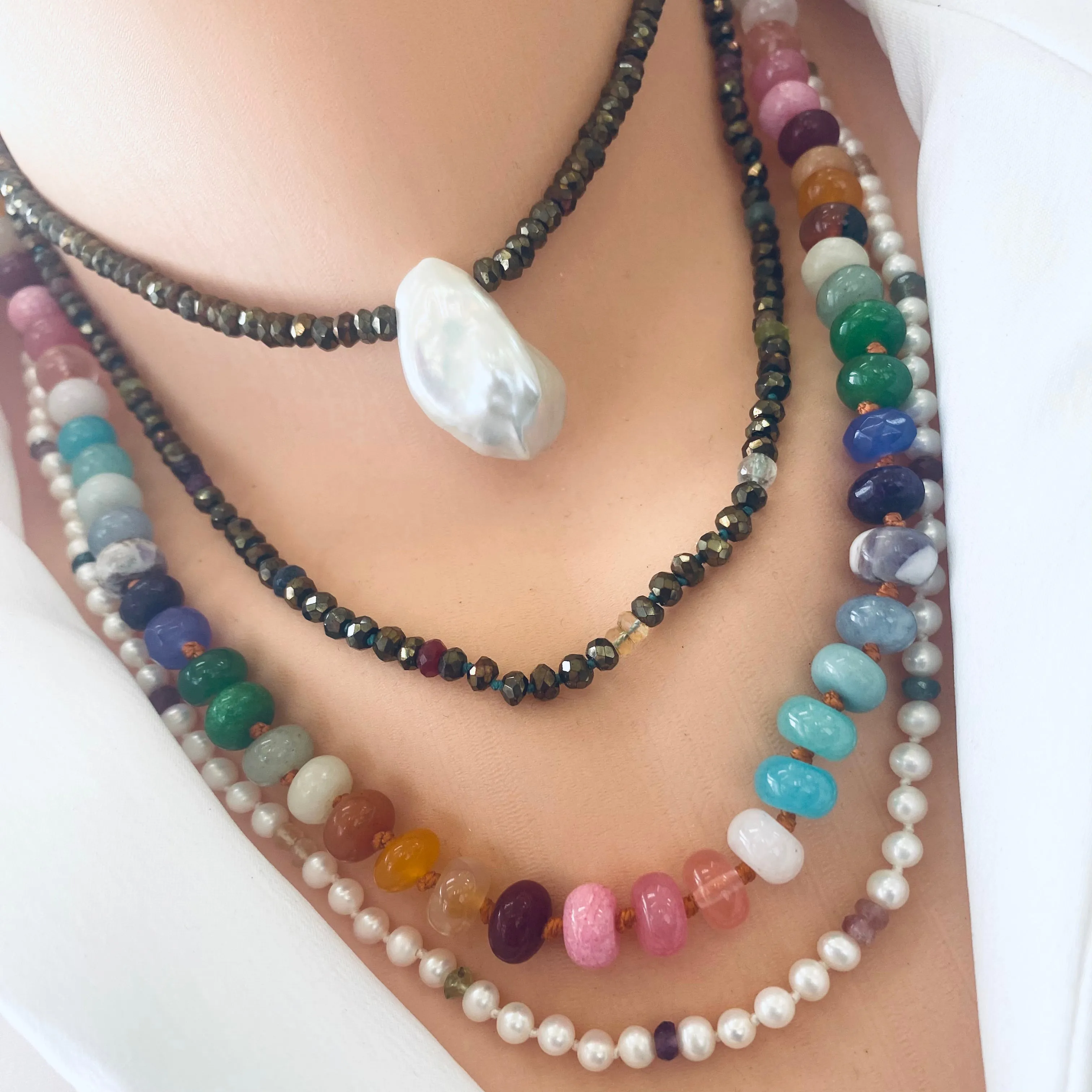 Rainbow Candy Necklace, Skittles Taste Multi Gemstones Necklace, Silver Toggle Clasp, 19-21.5inches,