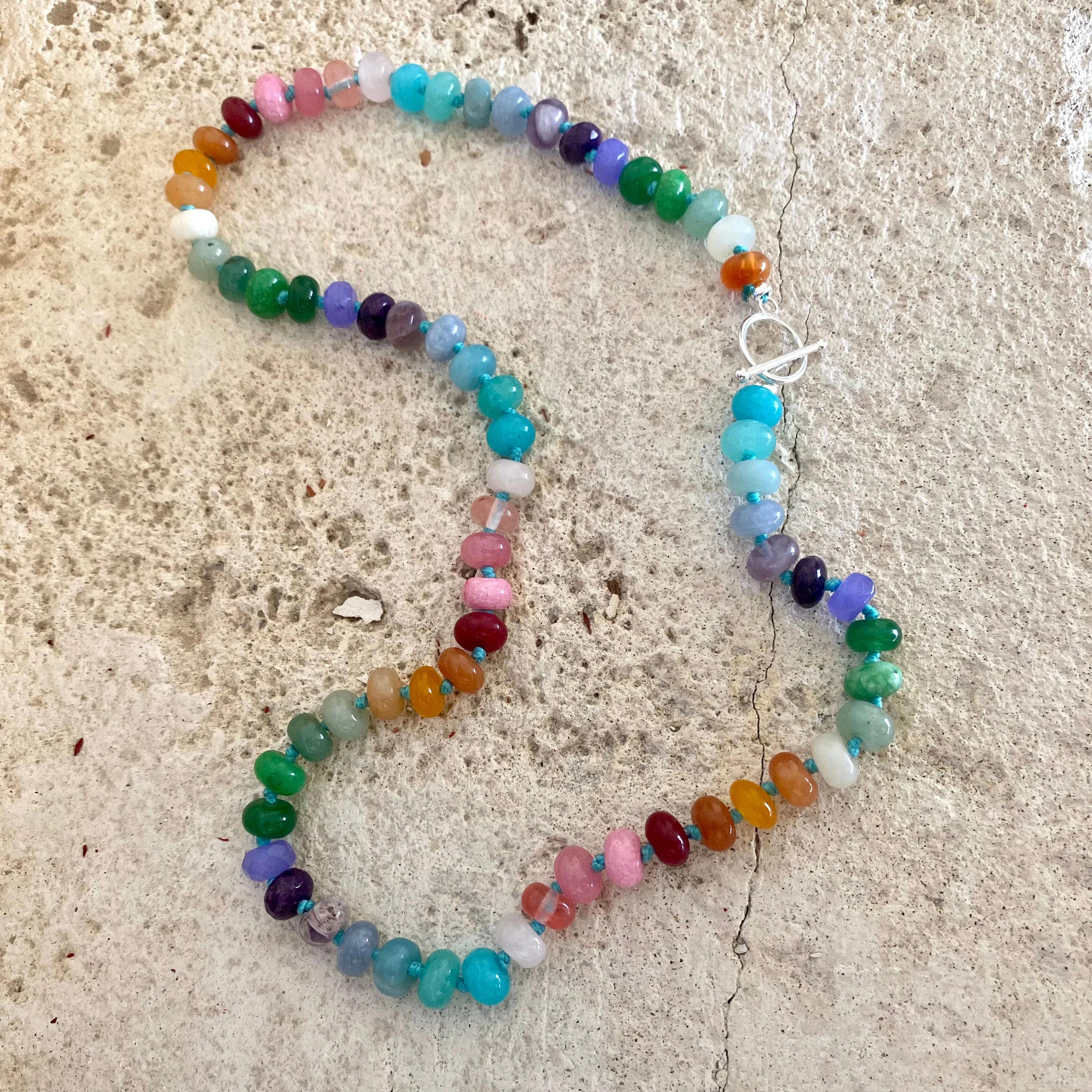 Rainbow Candy Necklace, Skittles Taste Multi Gemstones Necklace, Silver Toggle Clasp, 19-21.5inches,