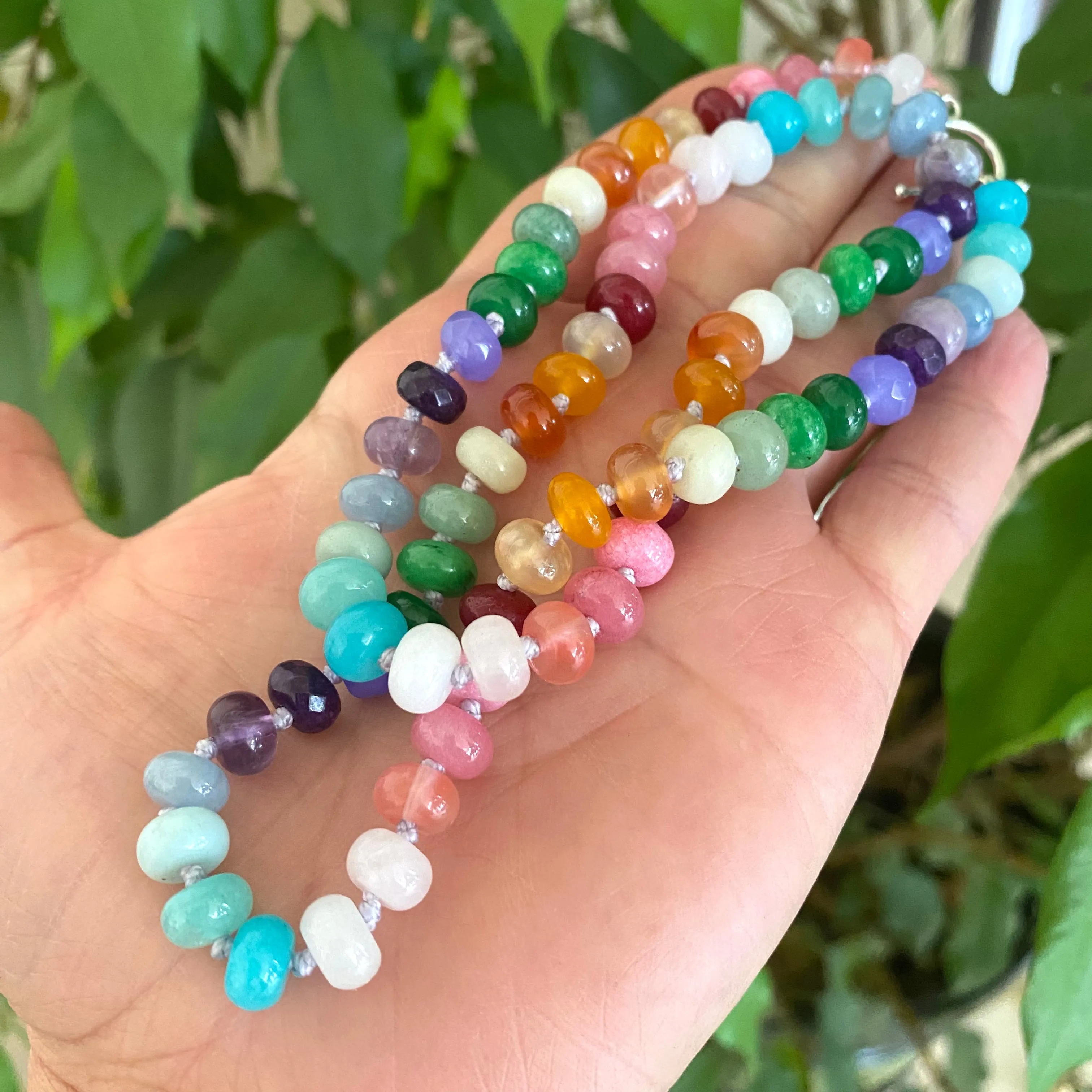 Rainbow Candy Necklace, Skittles Taste Multi Gemstones Necklace, Silver Toggle Clasp, 19-21.5inches,