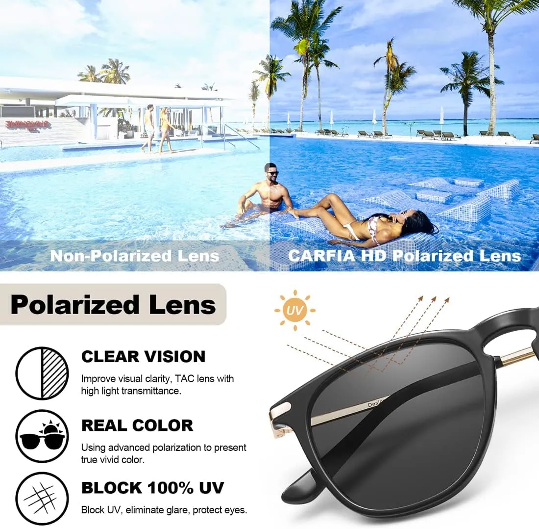 Retro Lightweight Polarized Sunglasses for Women UV Protection, Square Ladies Sunnies Outdoor Driving Eyewears CA32R