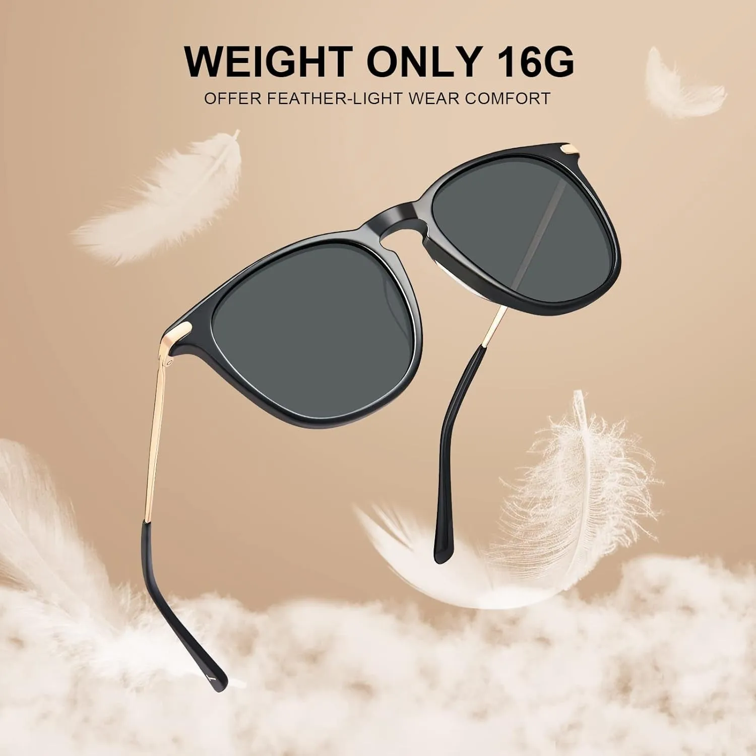 Retro Lightweight Polarized Sunglasses for Women UV Protection, Square Ladies Sunnies Outdoor Driving Eyewears CA32R