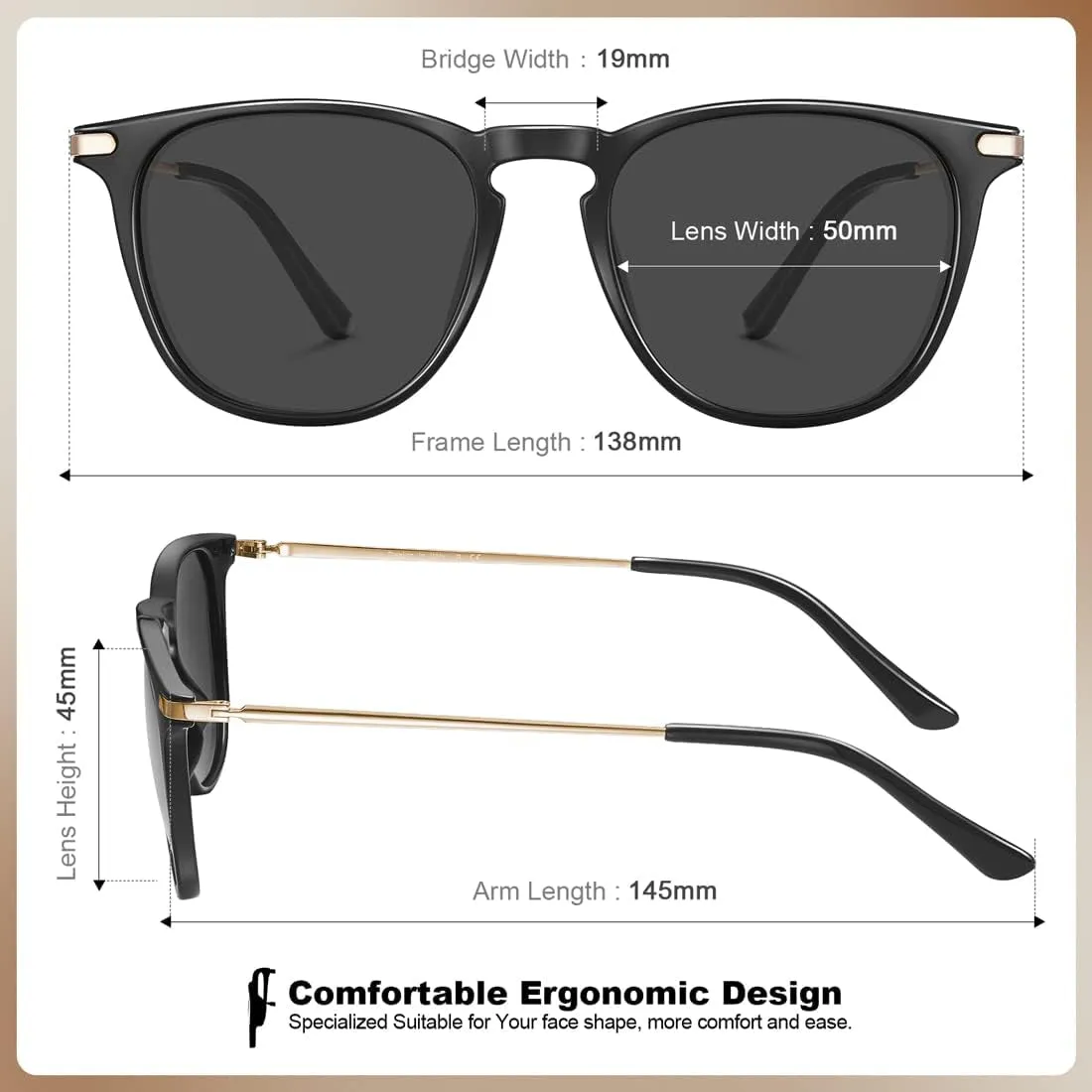 Retro Lightweight Polarized Sunglasses for Women UV Protection, Square Ladies Sunnies Outdoor Driving Eyewears CA32R