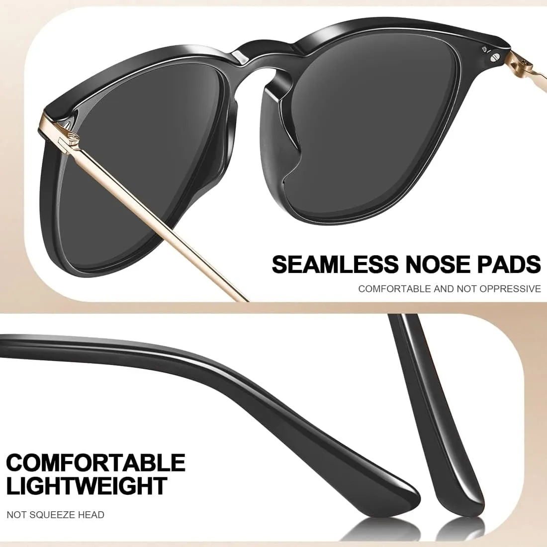 Retro Lightweight Polarized Sunglasses for Women UV Protection, Square Ladies Sunnies Outdoor Driving Eyewears CA32R
