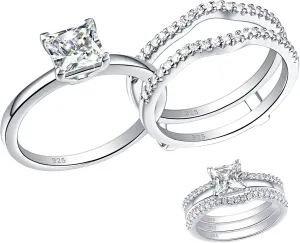 SHELOVES Solitaire Princess CZ Engagement Rings Set Wedding Band Guard Ring Enhancers Sterling Silver 5-12