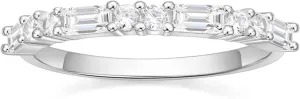 SHINYSO Wedding Band for Women Cubic Zirconia Ring Baguette Round Thin Stackable Rings Eternity Band for Her Gold/Silver/Rose Gold Size 4-10