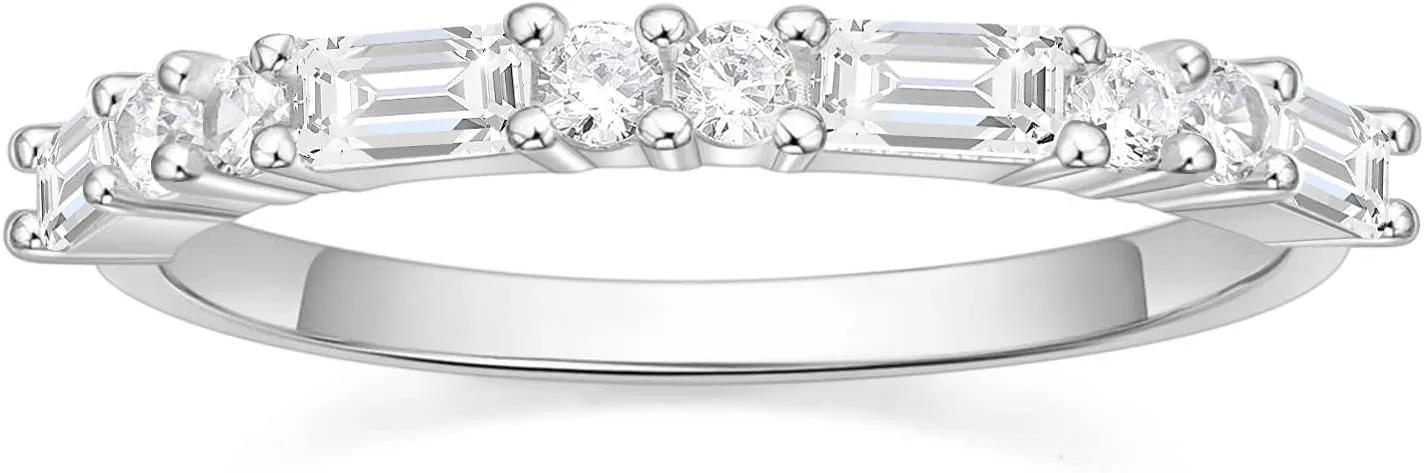 SHINYSO Wedding Band for Women Cubic Zirconia Ring Baguette Round Thin Stackable Rings Eternity Band for Her Gold/Silver/Rose Gold Size 4-10