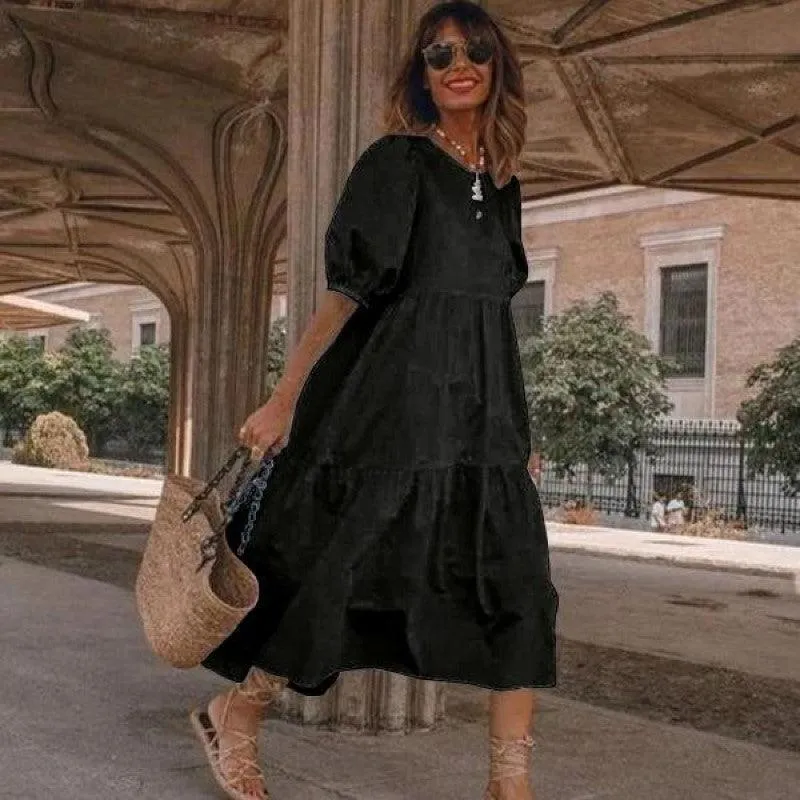 South Korea loose white dress women's plus-size temperament lady in the sleeve of the a-line fairy skirt to the ankle skirt summer