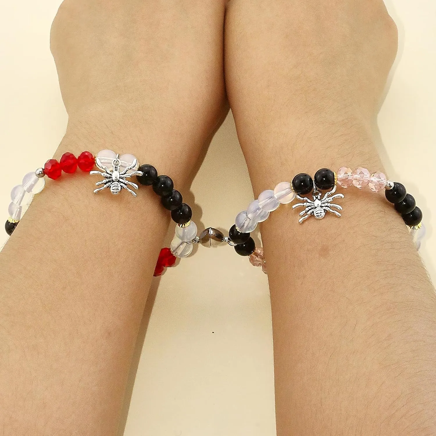 Spider Matching Bracelets for Couples Friendship Bracelet Heart Energy Stone Spider Web Beaded Bracelet Stretch Adjustable Halloween Bracelet Best Friend Bracelet Matching Couples Stuff Wicked Merch