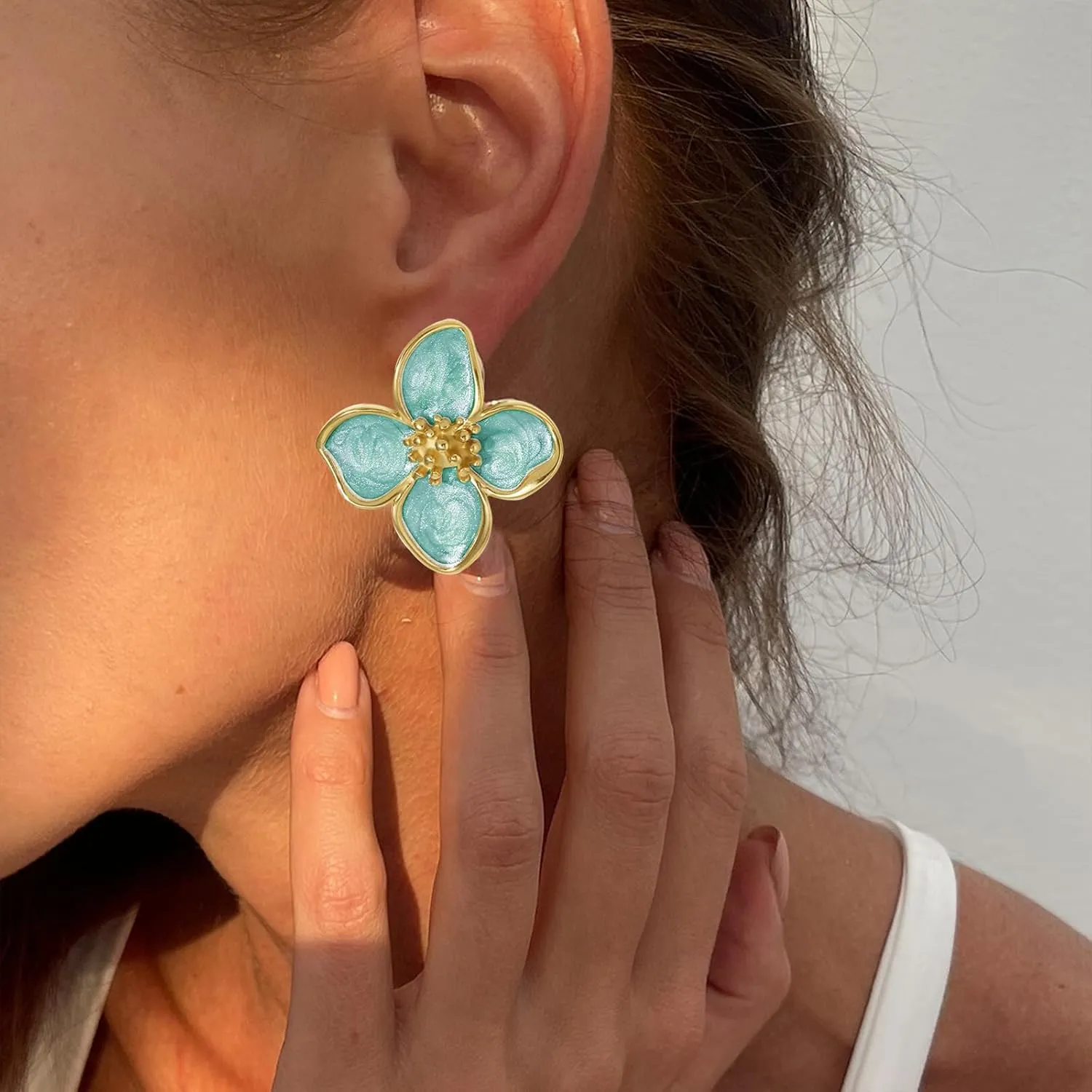 White Flower Earrings Unique Spring Earrings for Women Big Floral Earring Statement Flower Jewelry Gift